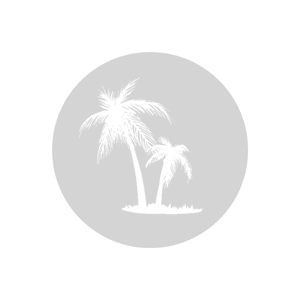 Two palm trees on a gray circle with a white background