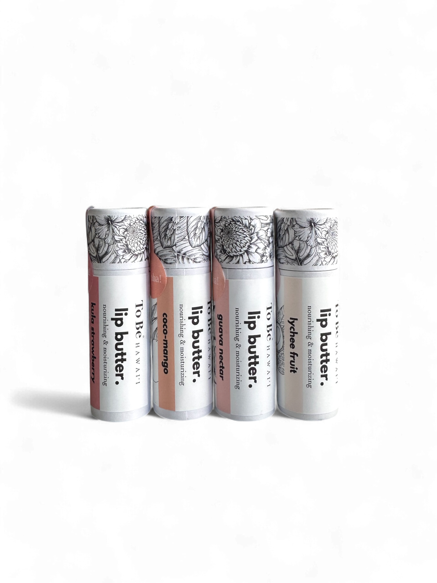 Four lip butter tubes  on a white background