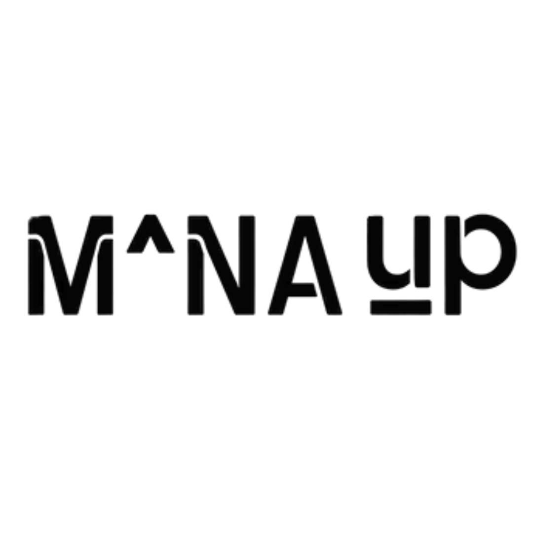 Black 'MANA UP' logo on a white background