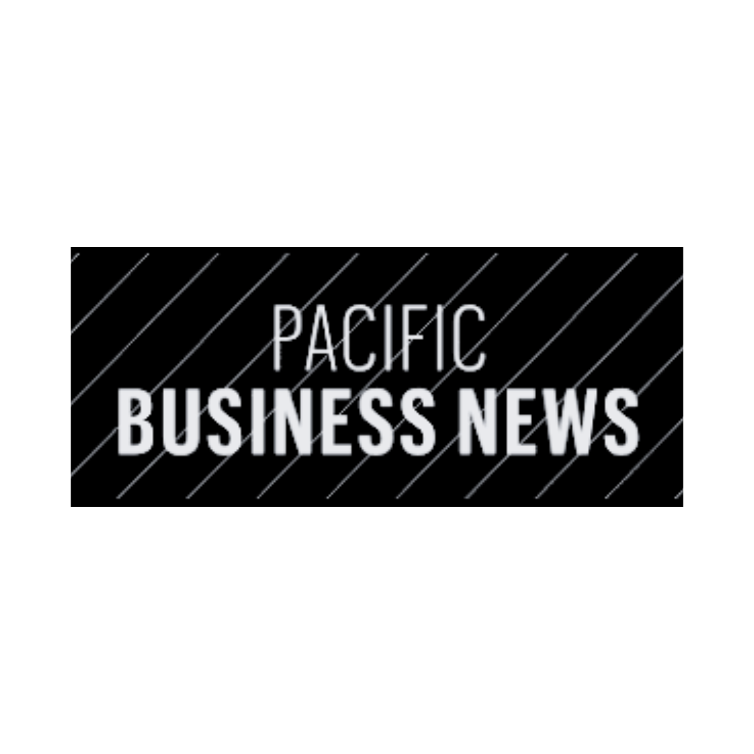Logo for Pacific Business News with a black rectangular border on a white background