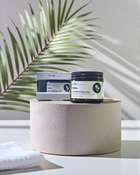 To Be Soothing Cleansing Cream products on a white surface with a plant in the background